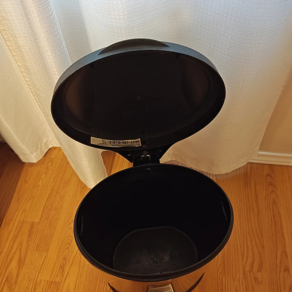 Stainless Steel Hands Free Trash Can with Black Lid